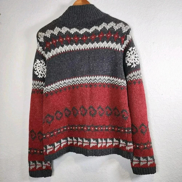 VINTAGE Basic Editions Holiday Cardigan Women XL Wool BLEND Gray Red White SKI - Picture 2 of 9